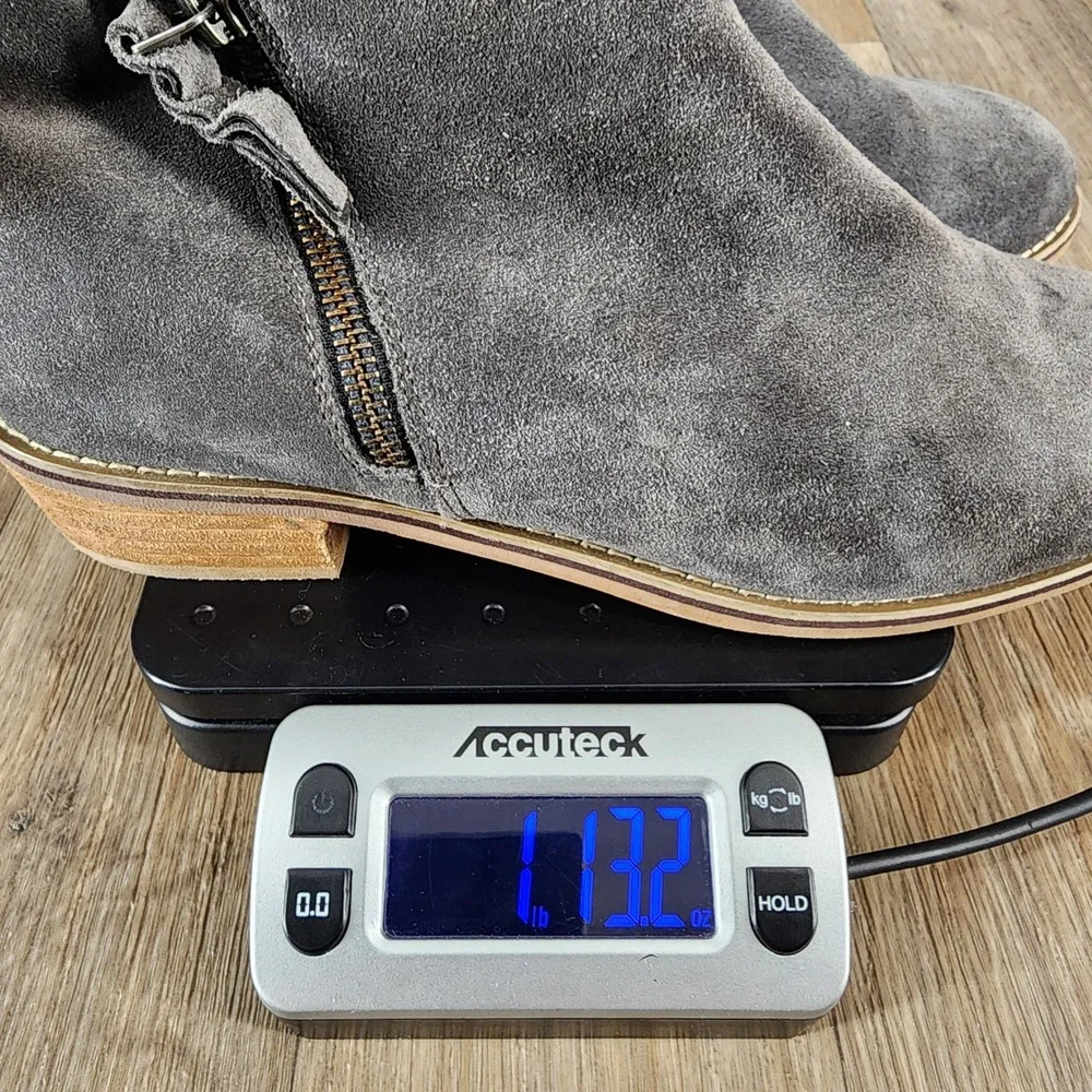 Blondo Waterproof Suede Ankle Booties‎ Side Zip Wooden Heel Women Size 9M Gray